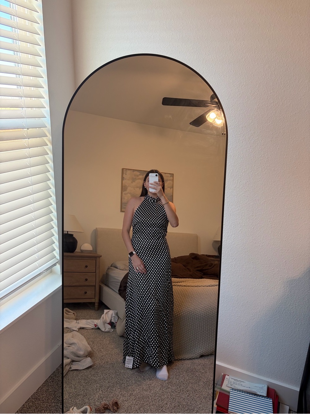 ASOS Black and White Polka Dot Halter Maxi Dress
